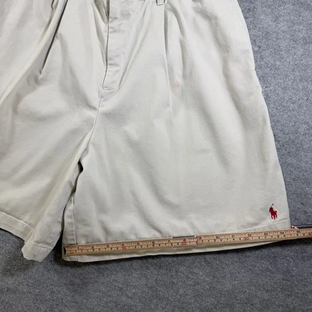 Vintage Ralph Lauren Sport Chino Shorts Mens 14 Khaki Pleated Front Pony Logo